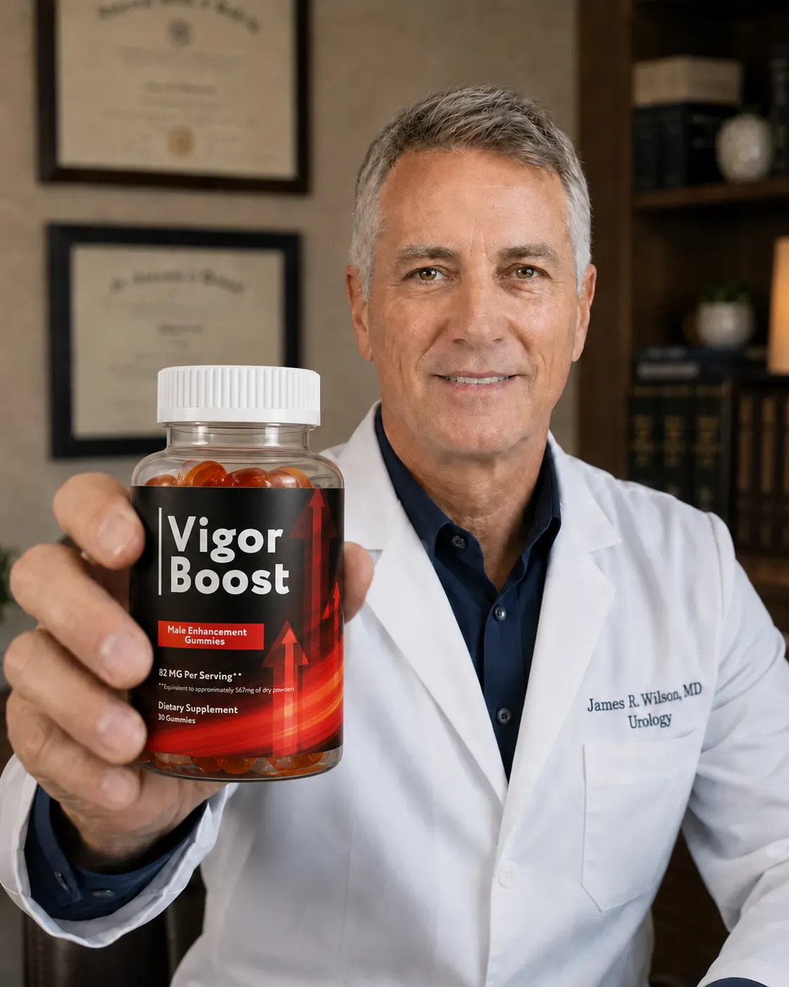 Dr. James R. Wilson holding Vigor Boost